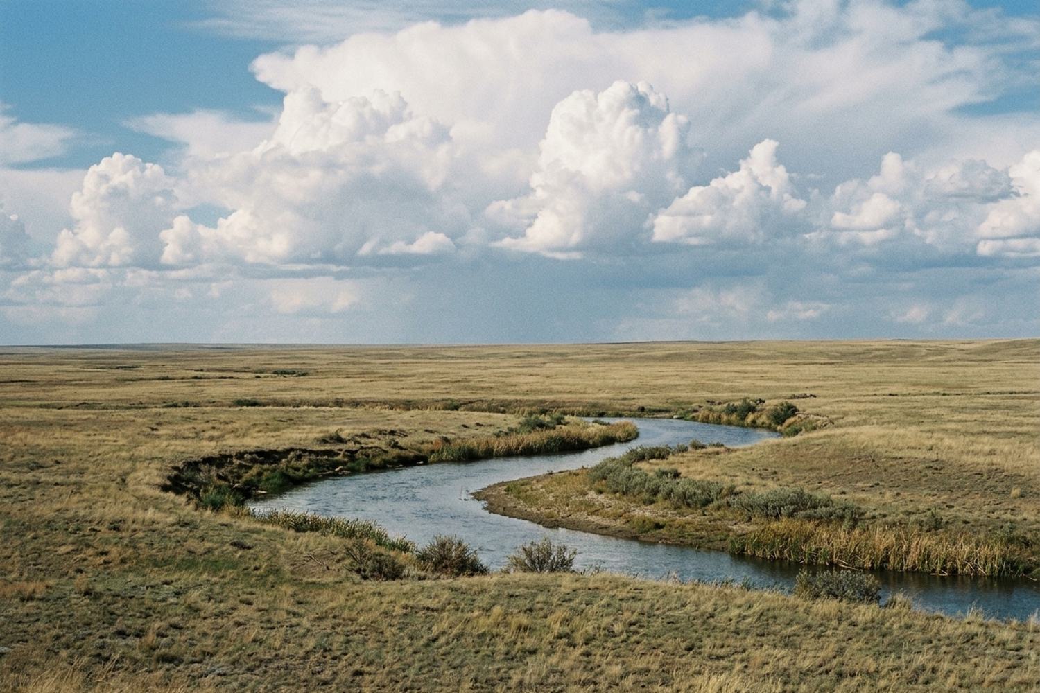 An immense grassland rolling to a far horizon under towering white cloud.